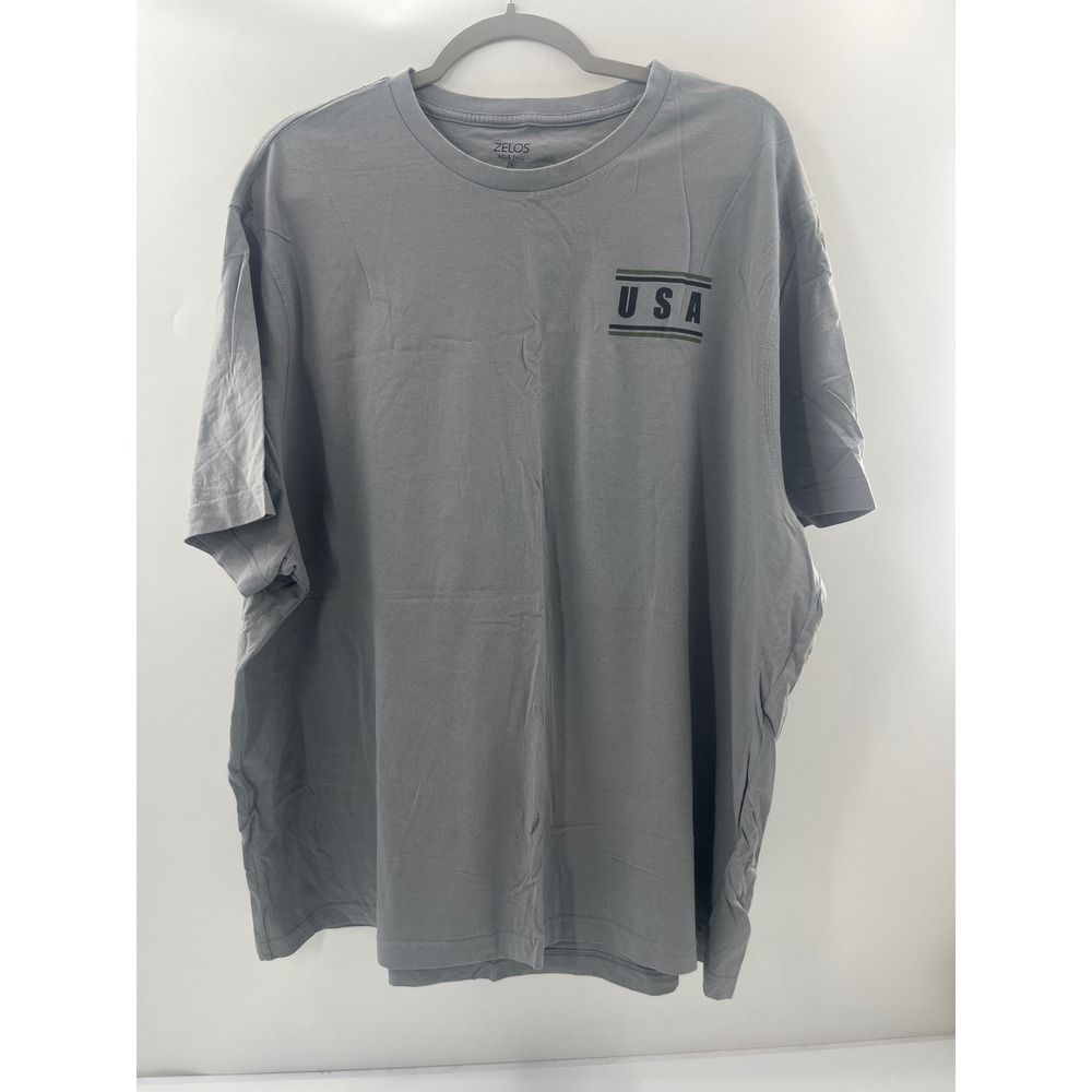 Zelos Big & Tall Mens 2X Gray USA Flag Graphic T-Shirt Short Sleeve Crew Neck